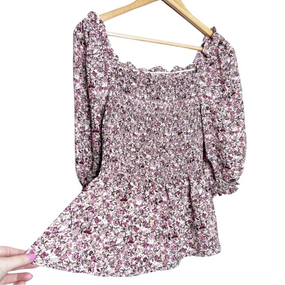 New with Tag Women's Max Studio Floral Smocked Bodice Long Sleeve Ruffle Blouse - Picture 3 of 16